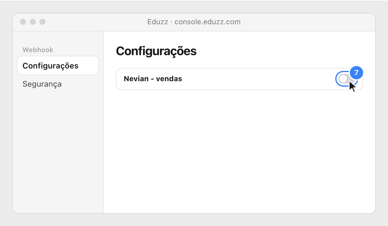 The new configuration in the Eduzz console, switched off, with its switch highlighted.