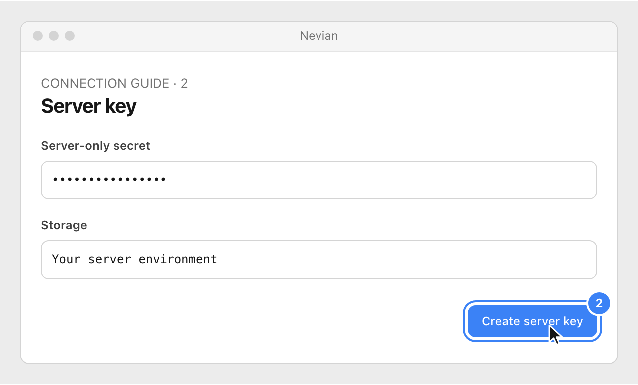 Drawing: Server key. Server-only secret: ••••••••••••••••; Storage: Your server environment