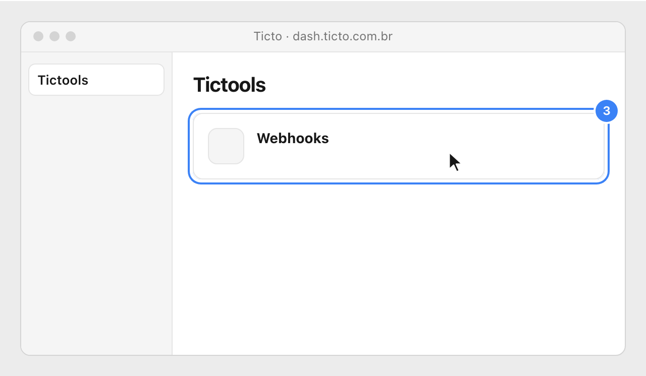 Ticto's Tictools page, with the Webhooks card highlighted.